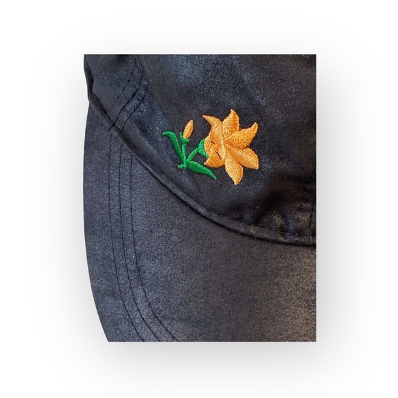 new August Hat ✿ Floral Embroidered Baseball Cap ✿ Shiny Coated Black ✿ - Picture 9 of 16
